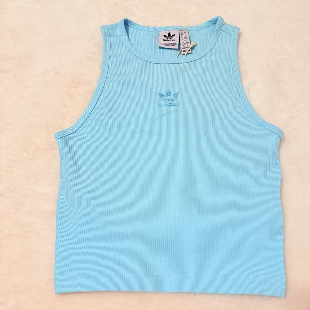 NEW Adidas Originals Adicolor $35 Essentials Rib Tank Top Aqua Women XS - Picture 2 of 6